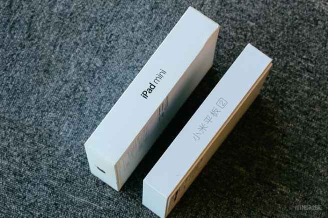 Mi Pad vs iPad Mini 2 box packaging side view